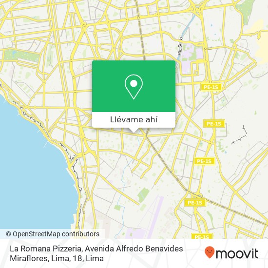 Mapa de La Romana Pizzeria, Avenida Alfredo Benavides Miraflores, Lima, 18