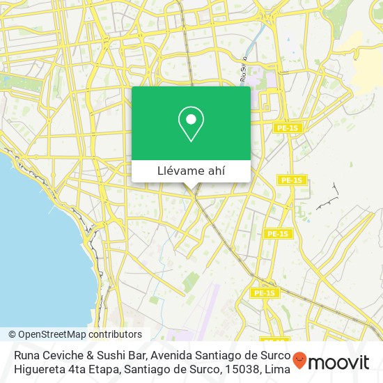 Mapa de Runa Ceviche & Sushi Bar, Avenida Santiago de Surco Higuereta 4ta Etapa, Santiago de Surco, 15038