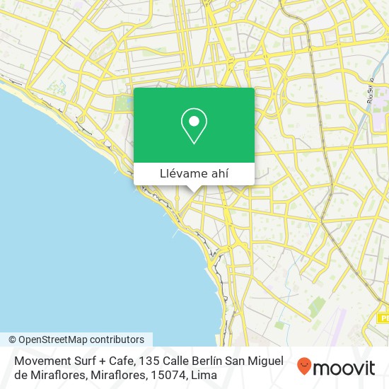 Mapa de Movement Surf + Cafe, 135 Calle Berlín San Miguel de Miraflores, Miraflores, 15074