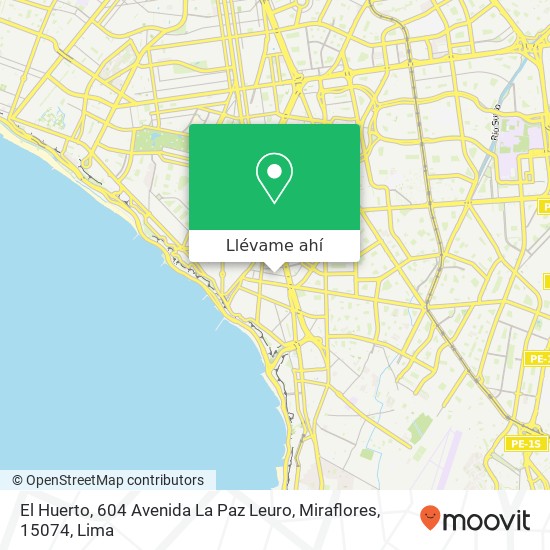 Mapa de El Huerto, 604 Avenida La Paz Leuro, Miraflores, 15074