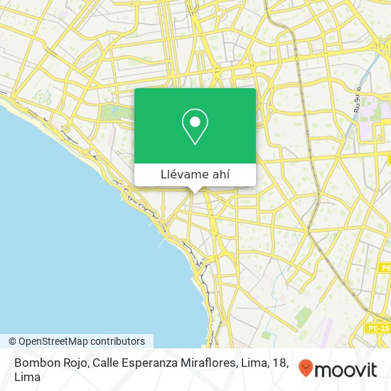 Mapa de Bombon Rojo, Calle Esperanza Miraflores, Lima, 18