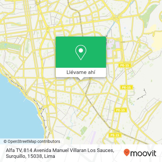 Mapa de Alfa TV, 814 Avenida Manuel Villaran Los Sauces, Surquillo, 15038