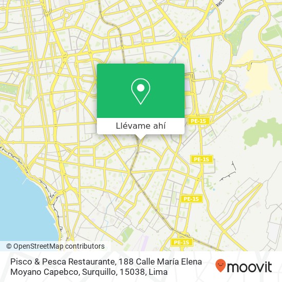 Mapa de Pisco & Pesca Restaurante, 188 Calle María Elena Moyano Capebco, Surquillo, 15038