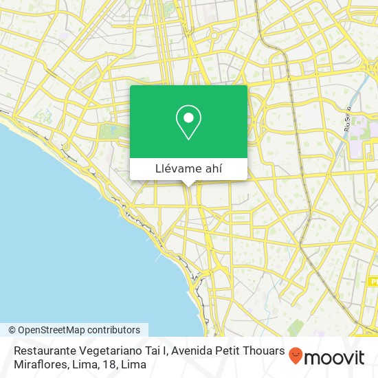 Mapa de Restaurante Vegetariano Tai I, Avenida Petit Thouars Miraflores, Lima, 18