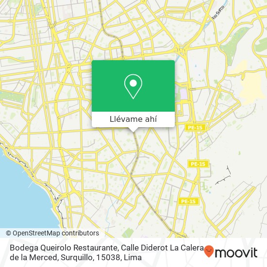 Mapa de Bodega Queirolo Restaurante, Calle Diderot La Calera de la Merced, Surquillo, 15038