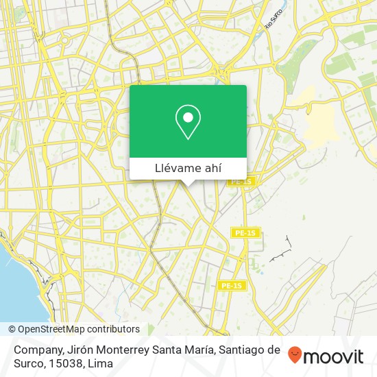 Mapa de Company, Jirón Monterrey Santa María, Santiago de Surco, 15038