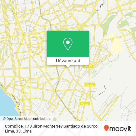 Mapa de Complice, 170 Jirón Monterrey Santiago de Surco, Lima, 33