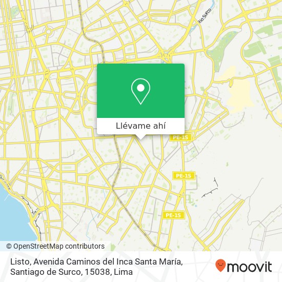 Mapa de Listo, Avenida Caminos del Inca Santa María, Santiago de Surco, 15038