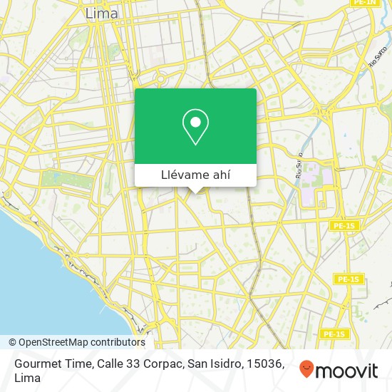 Mapa de Gourmet Time, Calle 33 Corpac, San Isidro, 15036
