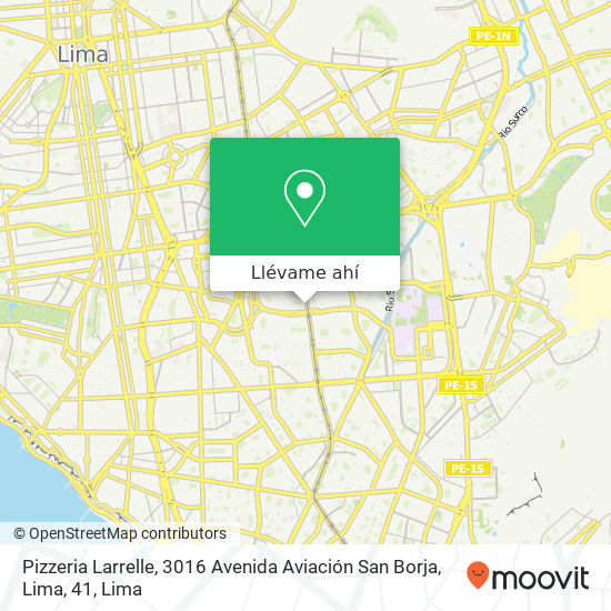 Mapa de Pizzeria Larrelle, 3016 Avenida Aviación San Borja, Lima, 41
