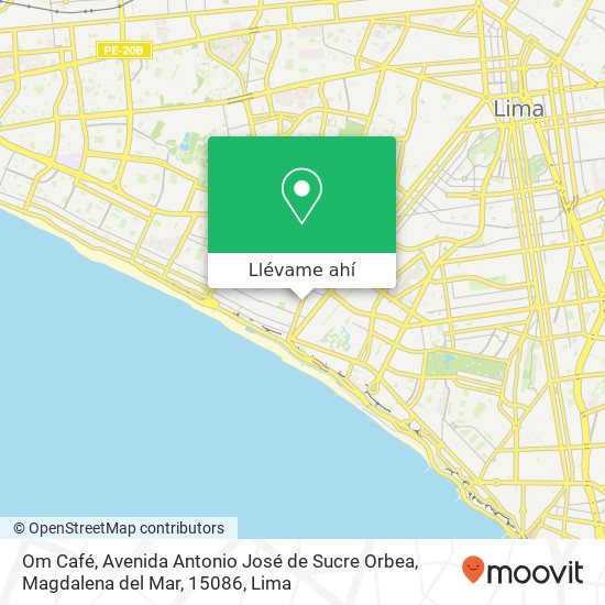Mapa de Om Café, Avenida Antonio José de Sucre Orbea, Magdalena del Mar, 15086