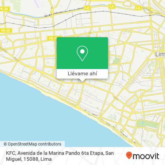 Mapa de KFC, Avenida de la Marina Pando 6ta Etapa, San Miguel, 15088