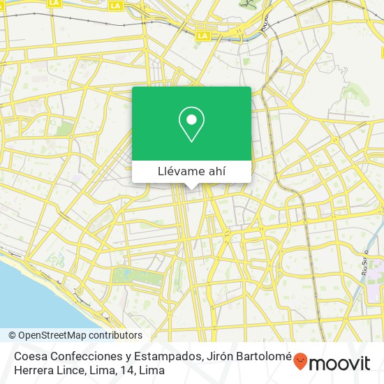 Mapa de Coesa Confecciones y Estampados, Jirón Bartolomé Herrera Lince, Lima, 14