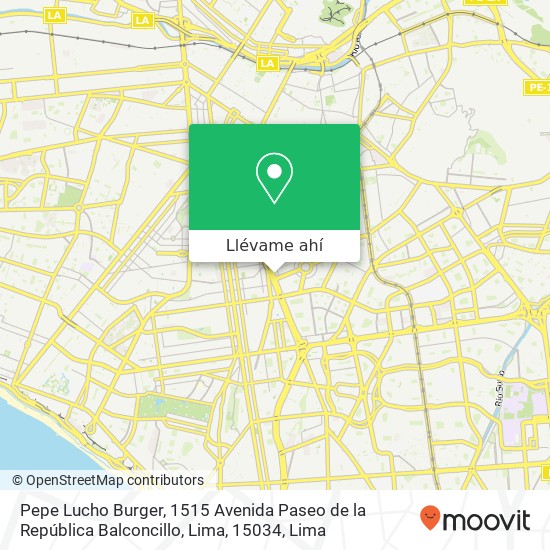 Mapa de Pepe Lucho Burger, 1515 Avenida Paseo de la República Balconcillo, Lima, 15034