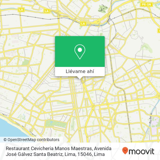 Mapa de Restaurant Cevicheria Manos Maestras, Avenida José Gálvez Santa Beatriz, Lima, 15046