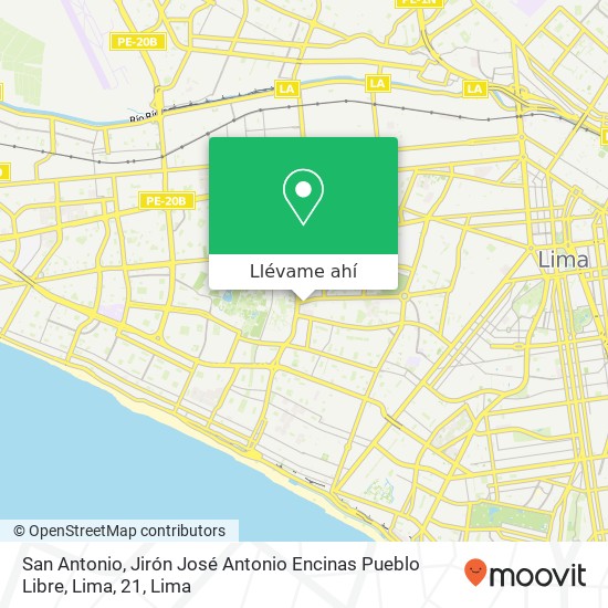 Mapa de San Antonio, Jirón José Antonio Encinas Pueblo Libre, Lima, 21