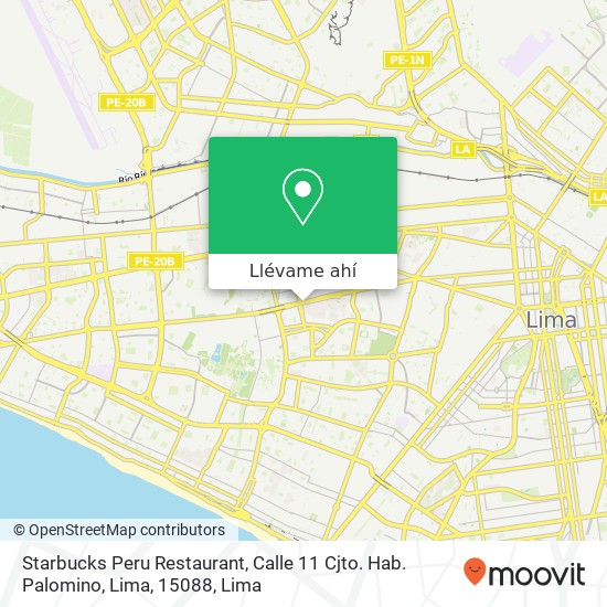 Mapa de Starbucks Peru Restaurant, Calle 11 Cjto. Hab. Palomino, Lima, 15088