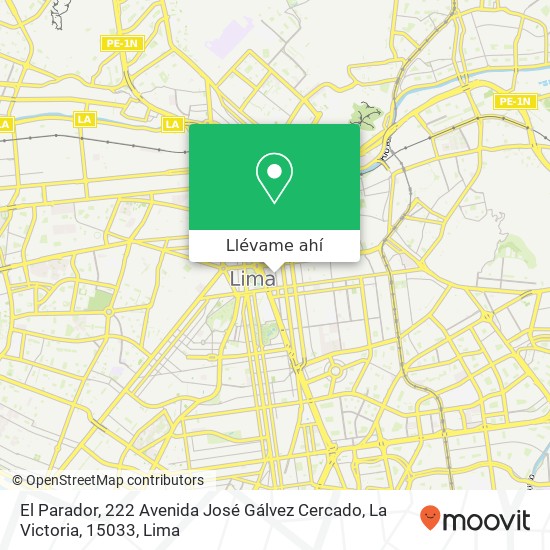 Mapa de El Parador, 222 Avenida José Gálvez Cercado, La Victoria, 15033