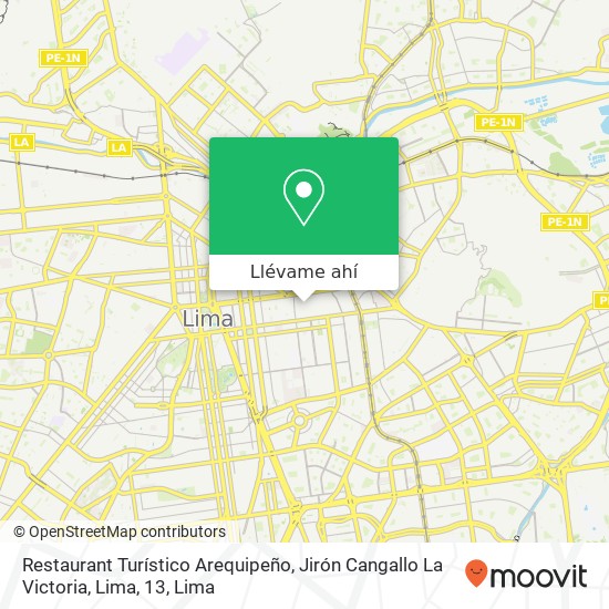 Mapa de Restaurant Turístico Arequipeño, Jirón Cangallo La Victoria, Lima, 13