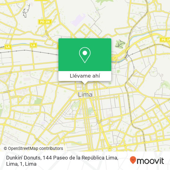 Mapa de Dunkin' Donuts, 144 Paseo de la República Lima, Lima, 1