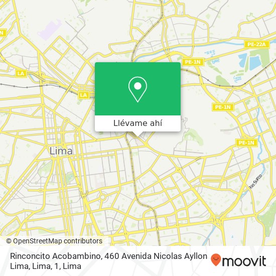 Mapa de Rinconcito Acobambino, 460 Avenida Nicolas Ayllon Lima, Lima, 1