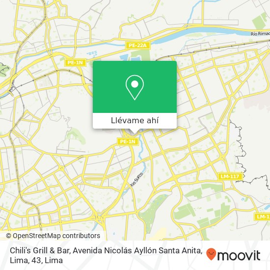 Mapa de Chili's Grill & Bar, Avenida Nicolás Ayllón Santa Anita, Lima, 43