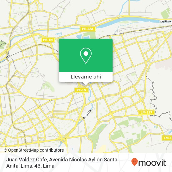 Mapa de Juan Valdez Café, Avenida Nicolás Ayllón Santa Anita, Lima, 43