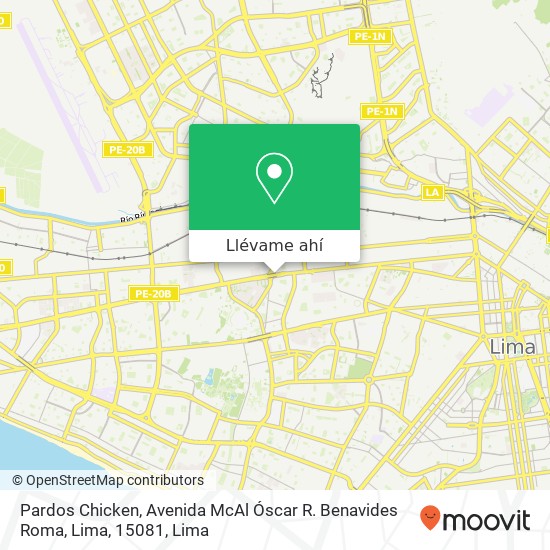 Mapa de Pardos Chicken, Avenida McAl Óscar R. Benavides Roma, Lima, 15081