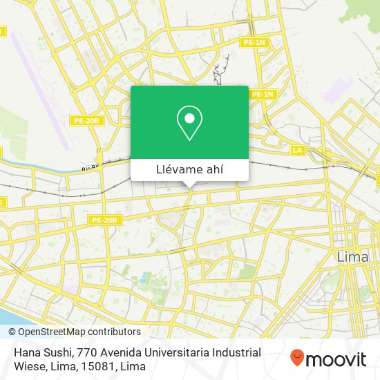 Mapa de Hana Sushi, 770 Avenida Universitaria Industrial Wiese, Lima, 15081