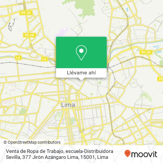 Mapa de Venta de Ropa de Trabajo, escuela-Distribuidora Sevilla, 377 Jirón Azángaro Lima, 15001