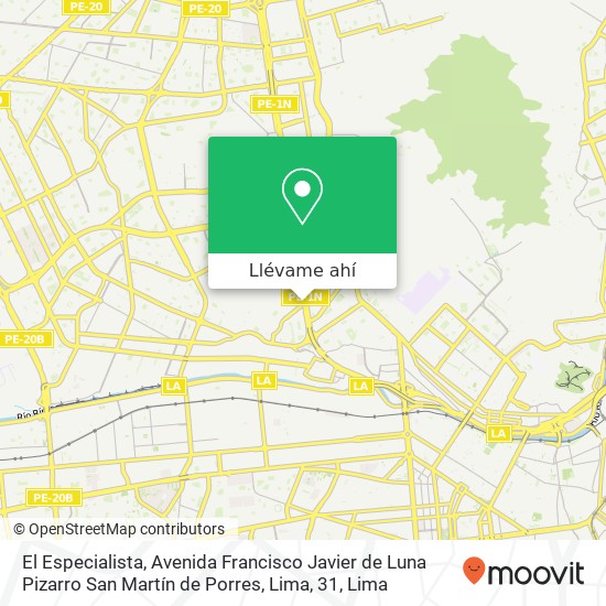 Mapa de El Especialista, Avenida Francisco Javier de Luna Pizarro San Martín de Porres, Lima, 31