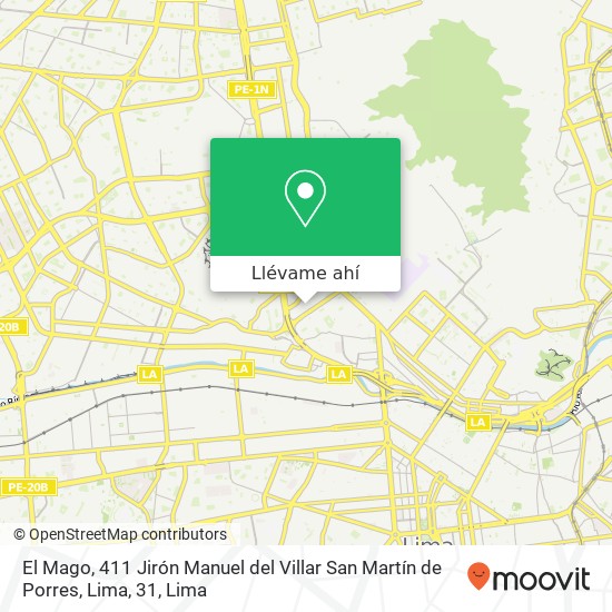 Mapa de El Mago, 411 Jirón Manuel del Villar San Martín de Porres, Lima, 31