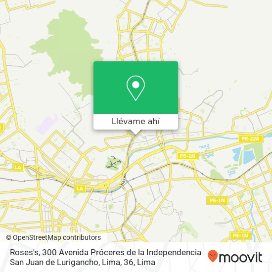 Mapa de Roses's, 300 Avenida Próceres de la Independencia San Juan de Lurigancho, Lima, 36