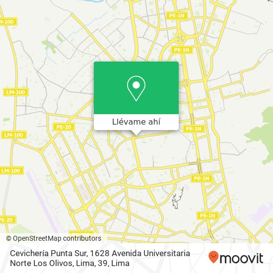 Mapa de Cevichería Punta Sur, 1628 Avenida Universitaria Norte Los Olivos, Lima, 39