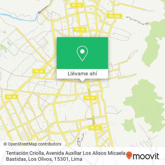 Mapa de Tentación Criolla, Avenida Auxiliar Los Alisos Micaela Bastidas, Los Olivos, 15301