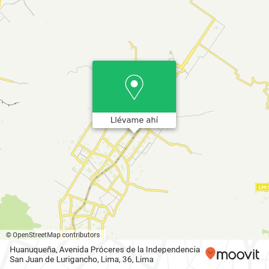Mapa de Huanuqueña, Avenida Próceres de la Independencia San Juan de Lurigancho, Lima, 36