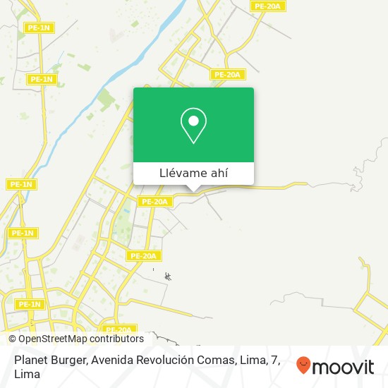 Mapa de Planet Burger, Avenida Revolución Comas, Lima, 7