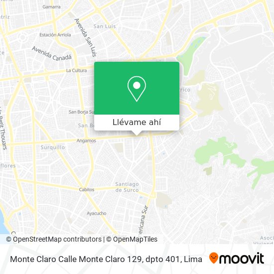 Mapa de Monte Claro Calle Monte Claro 129, dpto 401