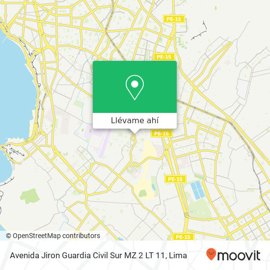 Mapa de Avenida Jiron Guardia Civil Sur MZ 2 LT 11