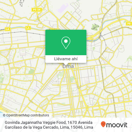 Mapa de Govinda Jagannatha Veggie Food, 1670 Avenida Garcilaso de la Vega Cercado, Lima, 15046