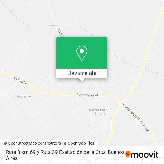 Mapa de Ruta 8 km 69 y Ruta 39  Exaltación de la Cruz