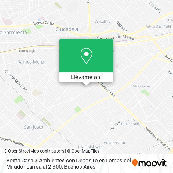 Mapa de Venta Casa 3 Ambientes con Depósito en Lomas del Mirador  Larrea al 2 300