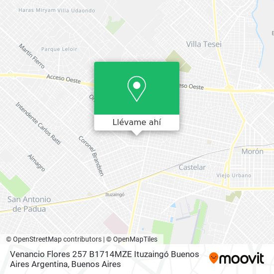 Cómo llegar a Venancio Flores 257 B1714MZE Ituzaingó Buenos Aires Argentina  en Morón en Colectivo o Tren?