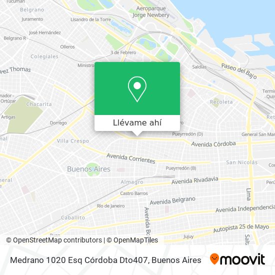 Mapa de Medrano 1020 Esq  Córdoba Dto407
