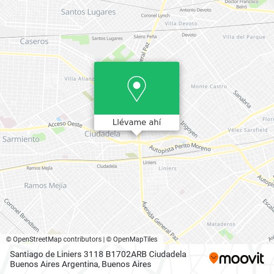 Mapa de Santiago de Liniers 3118  B1702ARB Ciudadela  Buenos Aires  Argentina
