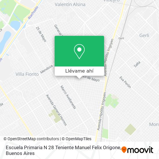 Mapa de Escuela Primaria N 28 Teniente Manuel Felix Origone