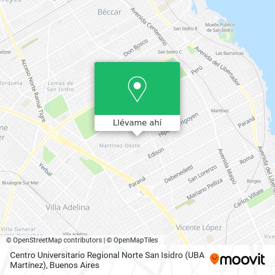 Mapa de Centro Universitario Regional Norte  San Isidro  (UBA Martínez)