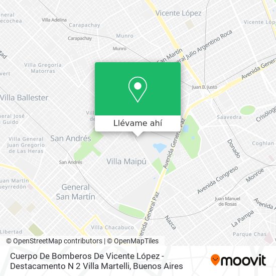 Mapa de Cuerpo De Bomberos De Vicente López - Destacamento N 2 Villa Martelli
