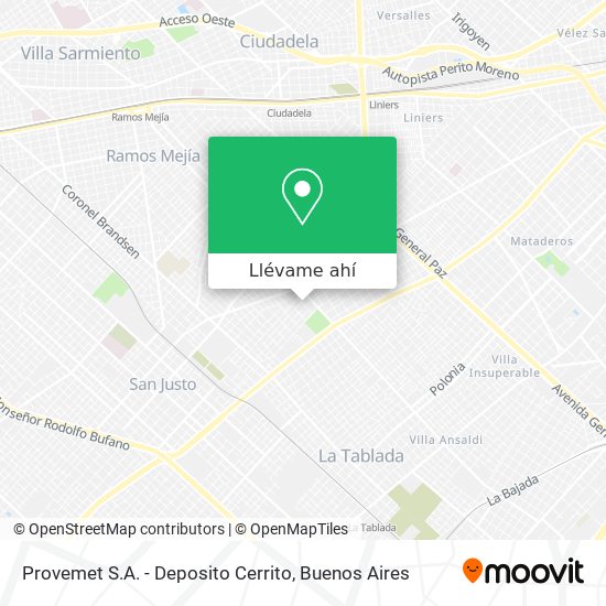 Mapa de Provemet S.A. - Deposito Cerrito