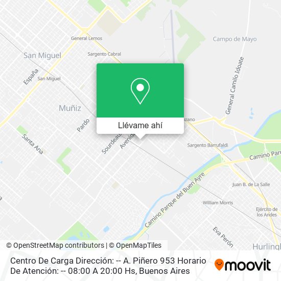 Mapa de Centro De Carga   Dirección: -- A. Piñero 953    Horario De Atención: -- 08:00 A 20:00 Hs